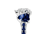 White gold Three-Stone Heart Cut Diamond Ring with Round with Blue Sapphire side stone Pavé Band and Prong Setting_5