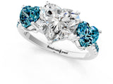 White gold Three-Stone Heart Cut Diamond Ring with Round with Blue Topaz side stone Pavé Band and Prong Setting_13