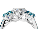 White gold Three-Stone Heart Cut Diamond Ring with Round with Blue Topaz side stone Pavé Band and Prong Setting_16