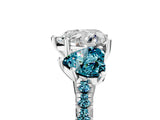 White gold Three-Stone Heart Cut Diamond Ring with Round with Blue Topaz side stone Pavé Band and Prong Setting_17
