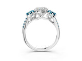 White gold Three-Stone Heart Cut Diamond Ring with Round with Blue Topaz side stone Pavé Band and Prong Setting_3