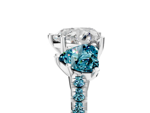 White gold Three-Stone Heart Cut Diamond Ring with Round with Blue Topaz side stone Pavé Band and Prong Setting_5
