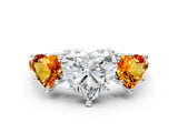 White gold Three-Stone Heart Cut Diamond Ring with Round with Citrine side stone Pavé Band and Prong Setting_12