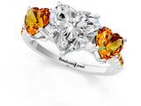 White gold Three-Stone Heart Cut Diamond Ring with Round with Citrine side stone Pavé Band and Prong Setting_13