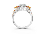 White gold Three-Stone Heart Cut Diamond Ring with Round with Citrine side stone Pavé Band and Prong Setting_15