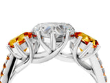 White gold Three-Stone Heart Cut Diamond Ring with Round with Citrine side stone Pavé Band and Prong Setting_16