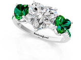 White gold Three-Stone Heart Cut Diamond Ring with Round with Emerald side stone Pavé Band and Prong Setting_1
