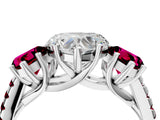 White gold Three-Stone Heart Cut Diamond Ring with Round with Garnet side stone Pavé Band and Prong Setting_16