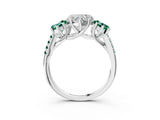 White gold Three-Stone Heart Cut Diamond Ring with Round with Green Sapphire side stone Pavé Band and Prong Setting_15