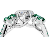 White gold Three-Stone Heart Cut Diamond Ring with Round with Green Sapphire side stone Pavé Band and Prong Setting_16
