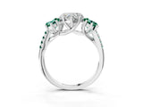 White gold Three-Stone Heart Cut Diamond Ring with Round with Green Sapphire side stone Pavé Band and Prong Setting_3