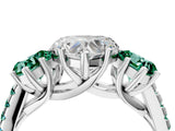 White gold Three-Stone Heart Cut Diamond Ring with Round with Green Sapphire side stone Pavé Band and Prong Setting_4