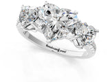 White gold Three-Stone Heart Cut Diamond Ring with Round with Moissanite side stone Pavé Band and Prong Setting_1