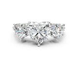 White gold Three-Stone Heart Cut Diamond Ring with Round with Moissanite side stone Pavé Band and Prong Setting_12