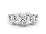 White gold Three-Stone Heart Cut Diamond Ring with Round with Moissanite side stone Pavé Band and Prong Setting_18