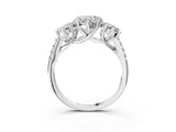 White gold Three-Stone Heart Cut Diamond Ring with Round with Moissanite side stone Pavé Band and Prong Setting_3