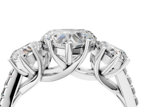 White gold Three-Stone Heart Cut Diamond Ring with Round with Moissanite side stone Pavé Band and Prong Setting_4