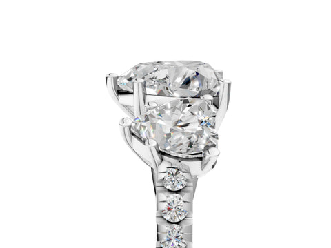 White gold Three-Stone Heart Cut Diamond Ring with Round with Moissanite side stone Pavé Band and Prong Setting_5