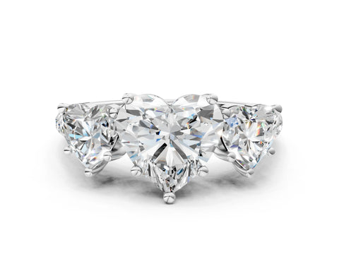 White gold Three-Stone Heart Cut Diamond Ring with Round with Moissanite side stone Pavé Band and Prong Setting