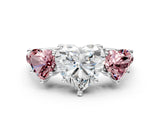 White gold Three-Stone Heart Cut Diamond Ring with Round with Morganite side stone Pavé Band and Prong Setting_12