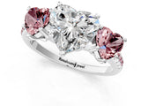 White gold Three-Stone Heart Cut Diamond Ring with Round with Morganite side stone Pavé Band and Prong Setting_1
