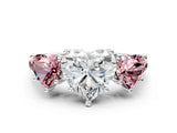 White gold Three-Stone Heart Cut Diamond Ring with Round with Morganite side stone Pavé Band and Prong Setting