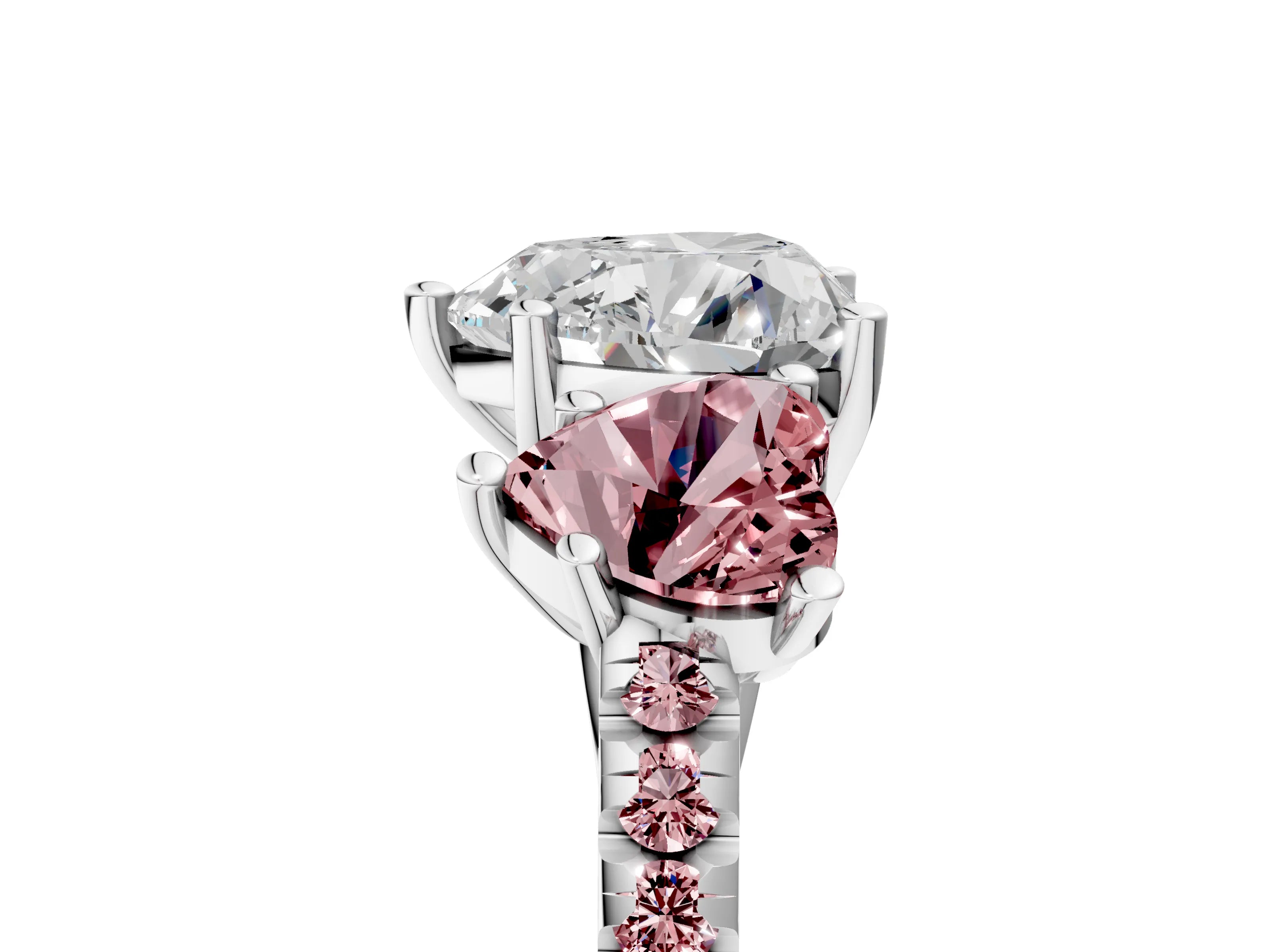White gold Three-Stone Heart Cut Diamond Ring with Round with Morganite side stone Pavé Band and Prong Setting_5