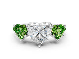 White gold Three-Stone Heart Cut Diamond Ring with Round with Peridot side stone Pavé Band and Prong Setting_12