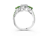 White gold Three-Stone Heart Cut Diamond Ring with Round with Peridot side stone Pavé Band and Prong Setting_15