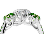 White gold Three-Stone Heart Cut Diamond Ring with Round with Peridot side stone Pavé Band and Prong Setting_16