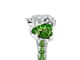 White gold Three-Stone Heart Cut Diamond Ring with Round with Peridot side stone Pavé Band and Prong Setting_17