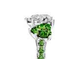 White gold Three-Stone Heart Cut Diamond Ring with Round with Peridot side stone Pavé Band and Prong Setting_5