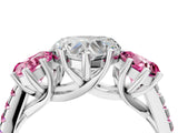 White gold Three-Stone Heart Cut Diamond Ring with Round with Pink Sapphire side stone Pavé Band and Prong Setting_16