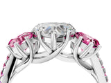 White gold Three-Stone Heart Cut Diamond Ring with Round with Pink Sapphire side stone Pavé Band and Prong Setting_4