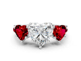 White gold Three-Stone Heart Cut Diamond Ring with Round with Ruby side stone Pavé Band and Prong Setting_12