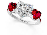 White gold Three-Stone Heart Cut Diamond Ring with Round with Ruby side stone Pavé Band and Prong Setting_13