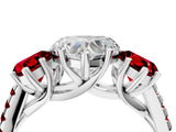 White gold Three-Stone Heart Cut Diamond Ring with Round with Ruby side stone Pavé Band and Prong Setting_16