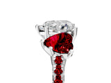 White gold Three-Stone Heart Cut Diamond Ring with Round with Ruby side stone Pavé Band and Prong Setting_17