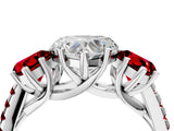 White gold Three-Stone Heart Cut Diamond Ring with Round with Ruby side stone Pavé Band and Prong Setting_4