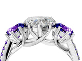 White gold Three-Stone Heart Cut Diamond Ring with Round with Tanzanite side stone Pavé Band and Prong Setting_4