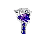 White gold Three-Stone Heart Cut Diamond Ring with Round with Tanzanite side stone Pavé Band and Prong Setting_5