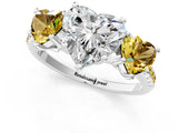 White gold Three-Stone Heart Cut Diamond Ring with Round with Yellow Sapphire side stone Pavé Band and Prong Setting_13