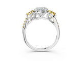 White gold Three-Stone Heart Cut Diamond Ring with Round with Yellow Sapphire side stone Pavé Band and Prong Setting_15