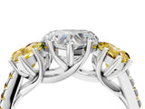 White gold Three-Stone Heart Cut Diamond Ring with Round with Yellow Sapphire side stone Pavé Band and Prong Setting_16