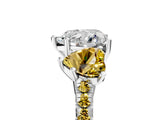 White gold Three-Stone Heart Cut Diamond Ring with Round with Yellow Sapphire side stone Pavé Band and Prong Setting_17