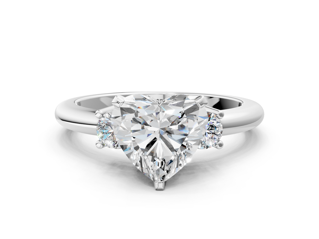 White gold Three-Stone Heart Cut Diamond Solitaire with Prong Setting and Classic Band_52