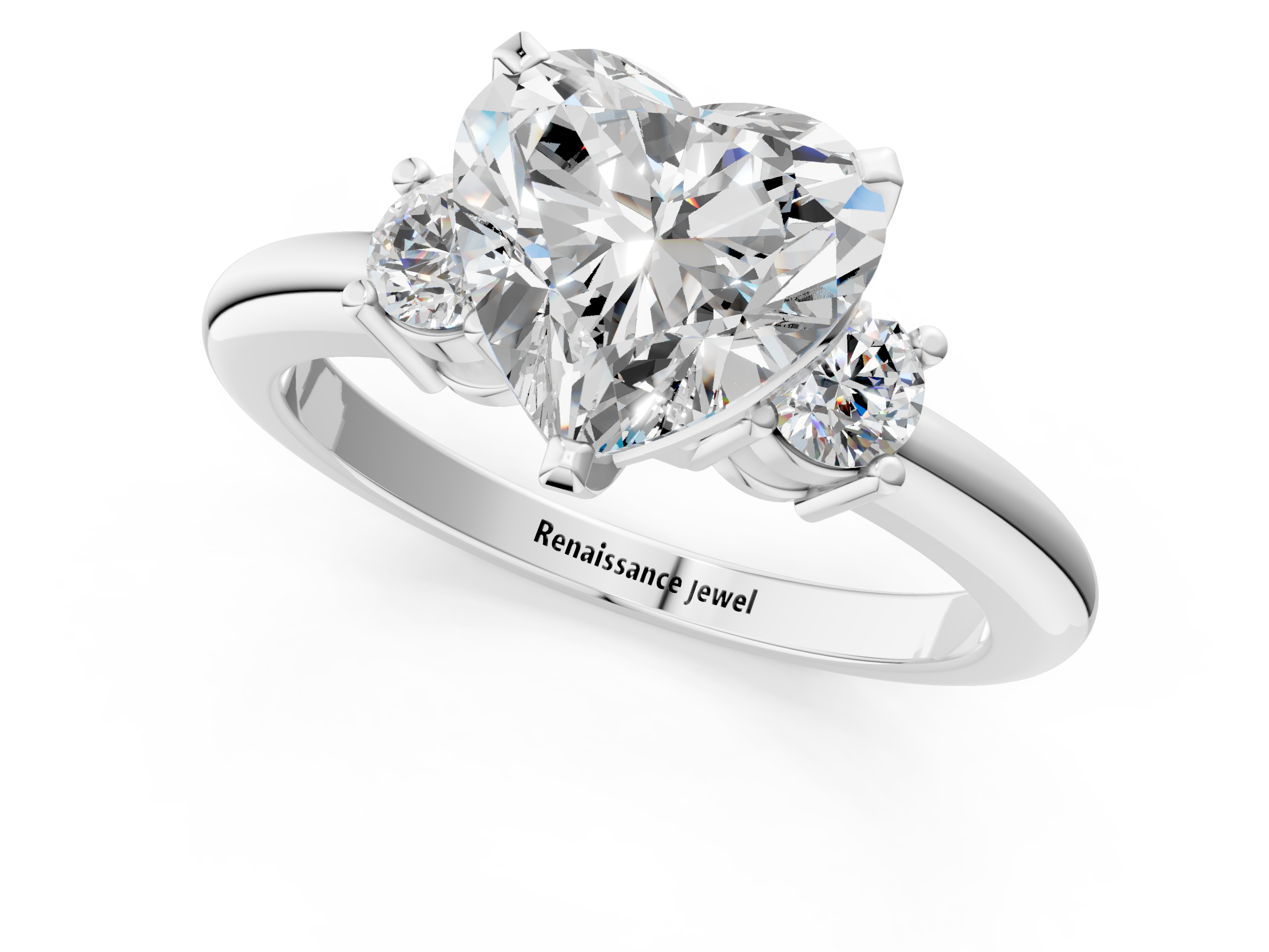 White gold Three-Stone Heart Cut Diamond Solitaire with Prong Setting and Classic Band_53