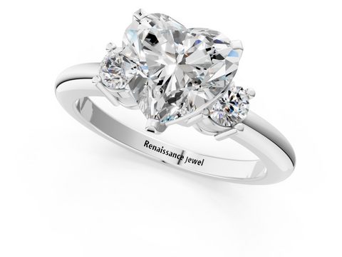 White gold Three-Stone Heart Cut Diamond Solitaire with Prong Setting and Classic Band_53