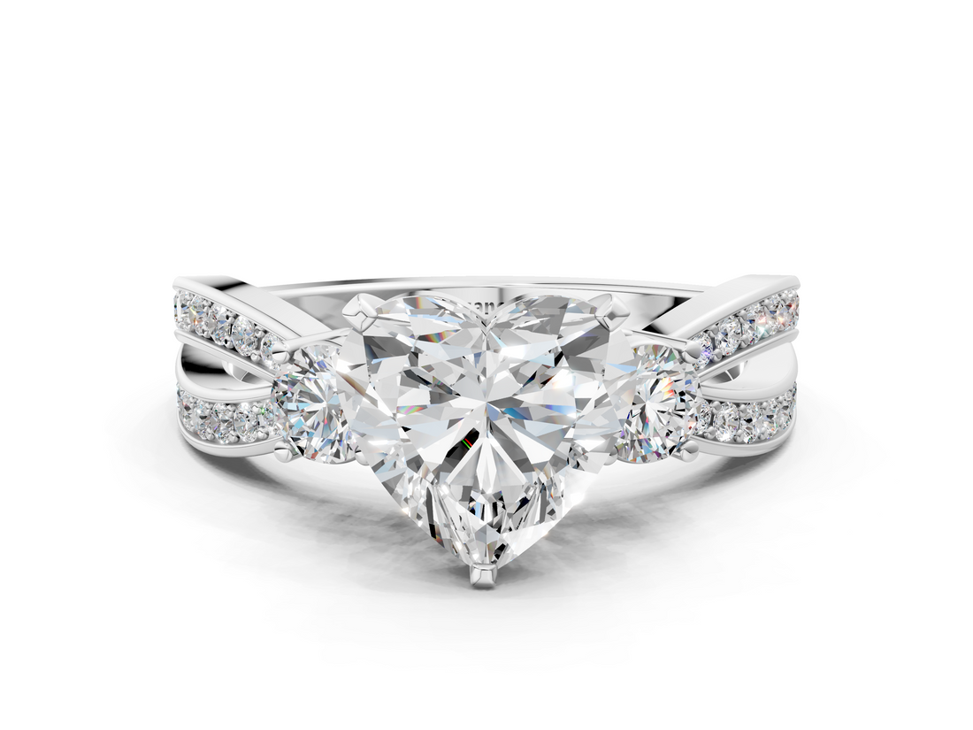 White gold Three-Stone Heart Cut Diamond Twist Band with Prong Setting_73