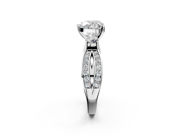 Platinum Heart-Shaped Three Stone Engagement Ring Setting with Graduated Pave Split Twist Band